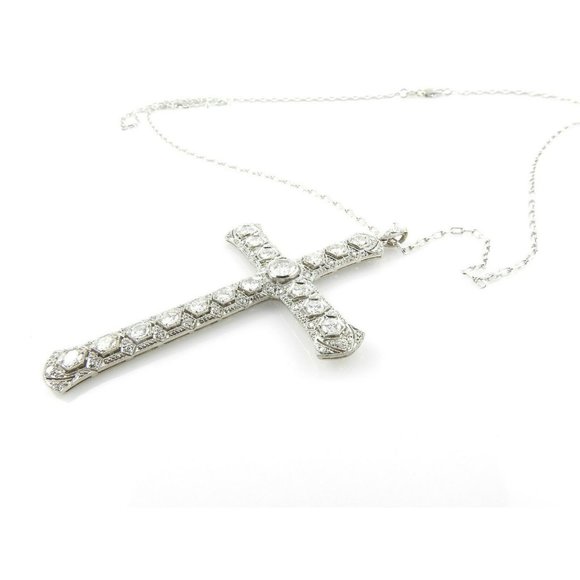 14K White Gold Large Diamond Cross Pendant Necklace 3.51cts JAGi cert #14328 - Picture 4 of 13
